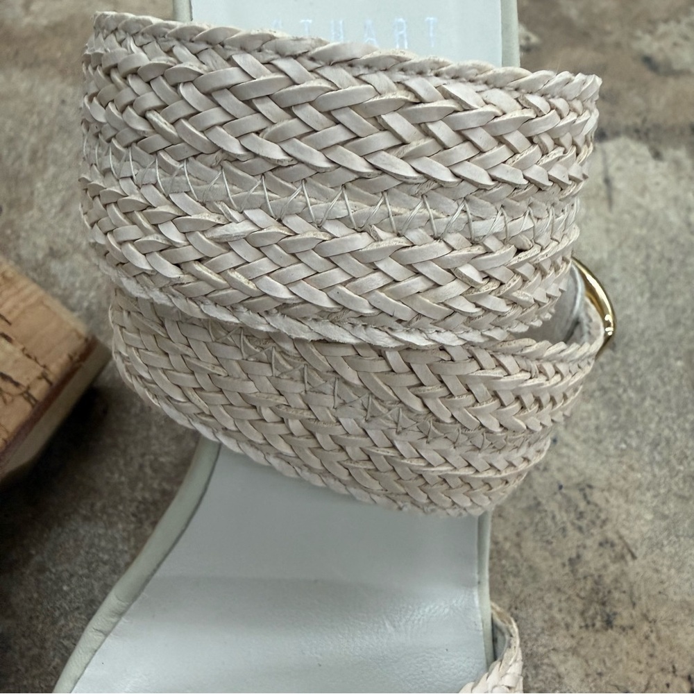 Stuart Weitzman Size 5 Cream Braided Wedge Sandals - Picture 3 of 11